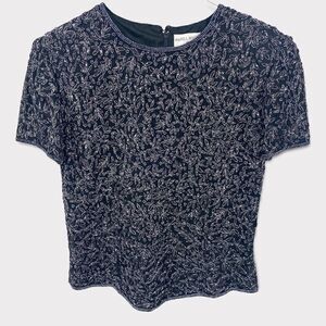 Papell Boutique Evening Beaded Sequined Floral Top